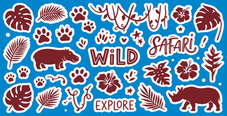 Wild Safari Exploration with Animals and Tropical Leaves. © Riki