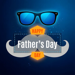 Fototapeta premium Father's Day celebration banner with blue sunglasses and festive cloud design on dark blue background