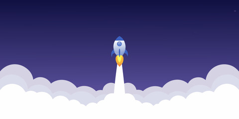 Cartoon rocket launch with smoke trail a flat vector illustration © John Lee