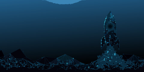 Geometric Rocket Ship Illustration With Blue Gradient Background © John Lee