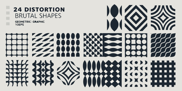 Distorted geometric shapes collection black and white vector illustration