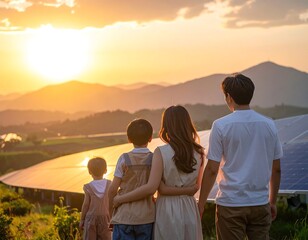 Fototapeta premium Family enjoying serene sunset view