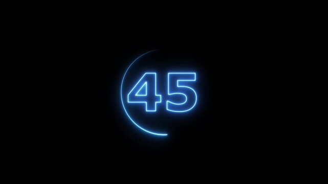 Neon bright glowing countdown timer from 50 to 0 seconds. Neon glowing countdown timer 50 second animation. Neon Countdown on black background. Neon bright glowing countdown timer