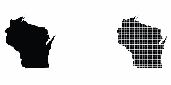 Wisconsin State Map Silhouette And Pixelated Version Vector Illustration