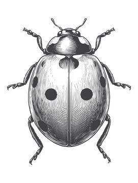 Top View Vintage Ladybug Vector Illustration, Hand Drawn Engraved Beetle for Organic Branding, Eco Packaging, and Natural Logo Design