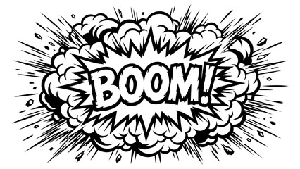 Vintage comic book explosion with the word boom in a speech bubble illustration on a white background © markdefined