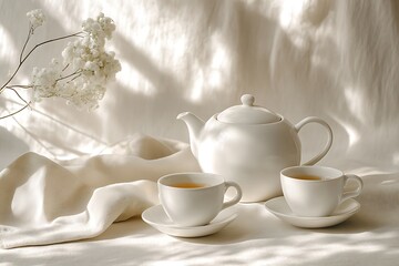 Fototapeta premium Tea Time Setting with Teapot and Cups