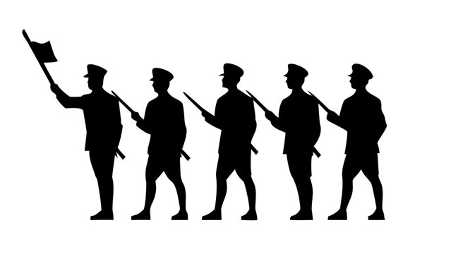 Military soldiers marching silhouette