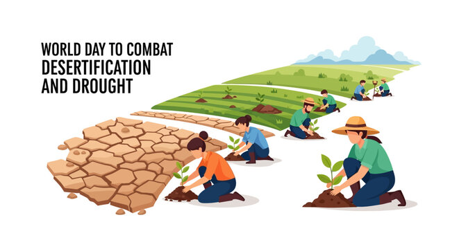 People planting trees to combat desertification and drought for World Day to Combat Desertification and Drought