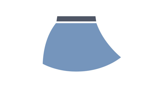Simple blue skirt icon with gray waistband on white background
