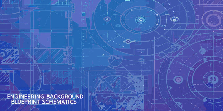 Engineering blueprint schematics with gears and technical drawings blue tone
