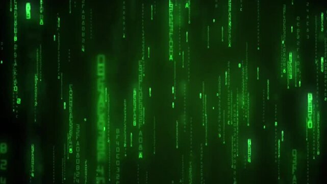 Green digital code streaming down screen