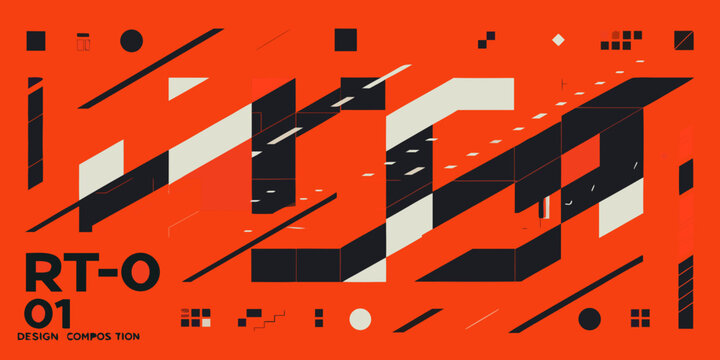 Geometric Composition With Rectangles And Lines Orange And Black Vector