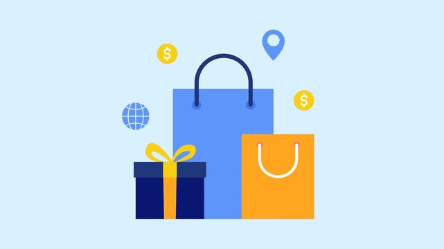 Animated online shopping and worldwide delivery concept