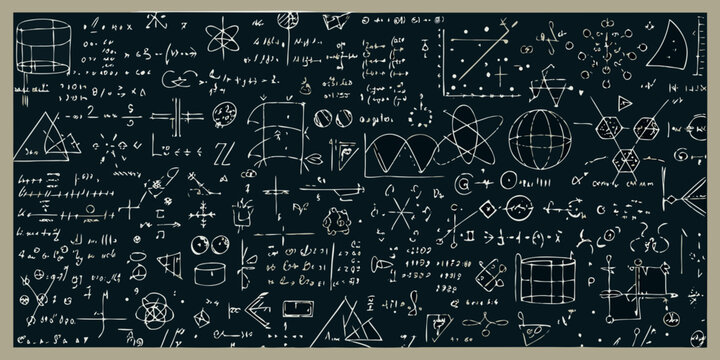 Scientific formulas and diagrams on a chalkboard hand drawn style