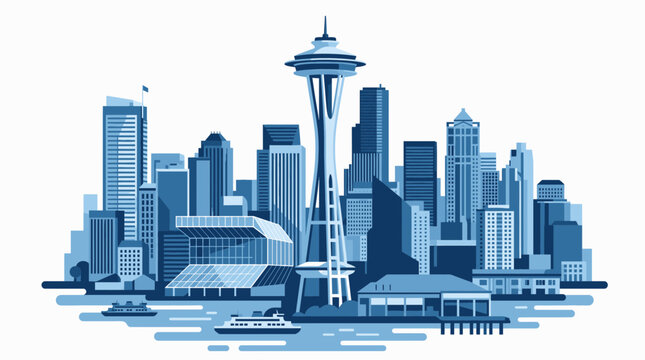 Modern Seattle Skyline Cityscape with Space Needle.