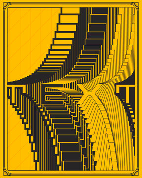 Yellow Black Dynamic Optical Illusion Text Poster Modern Wall Art Design
