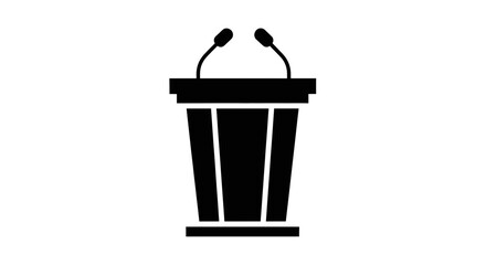 Podium featuring dual microphones stands ready for a public speaker to deliver an important presentation. © Nevi