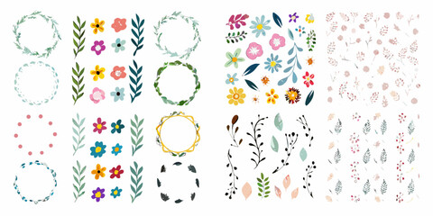 Obraz premium Floral ornament collection hand painted vector illustration with colorful botanicals