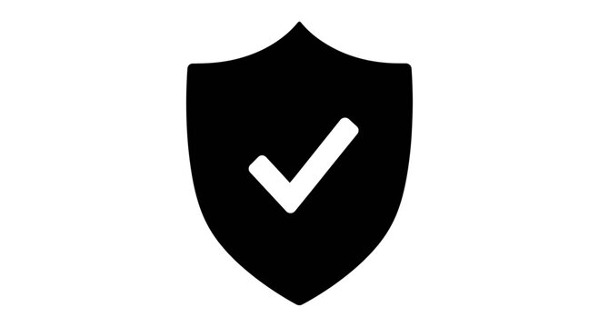 Shield icon featuring a central checkmark symbol represents digital security, verified account status, and robust protection protocols for modern business infrastructure.