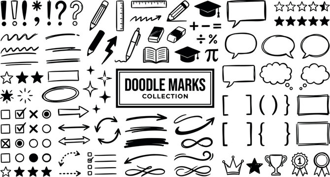 Hand drawn doodle mark set for journal layouts, planner stickers, study notes, and educational design projects