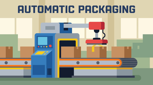 Automated Packaging Machine Sealing Boxes on Production Line