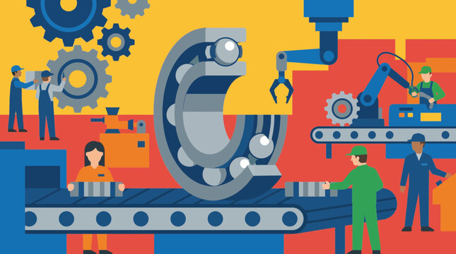 Precision Ball Bearing Assembly in Mechanical Parts Factory