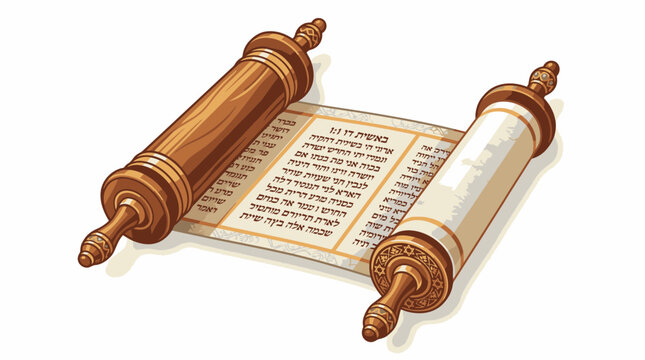 Ancient Scroll with Hebrew Text and Wooden Rollers for Religious Study.
