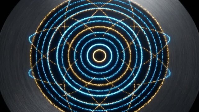 無秩序な発光粒子が音響共鳴で対称的なクラドニ図形に整列するアニメーション