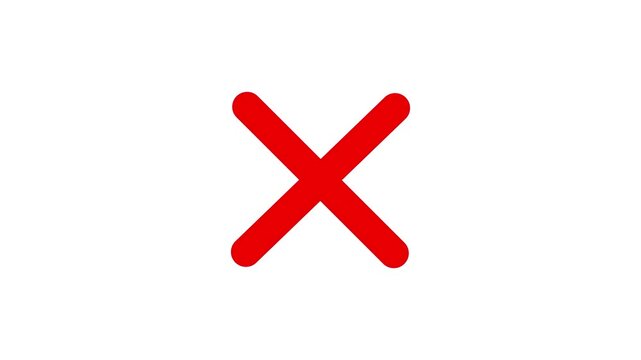Red cross mark animation. X letter, crossed lines, denial concept, incorrect cross symbol animated red x mark for error or rejection.