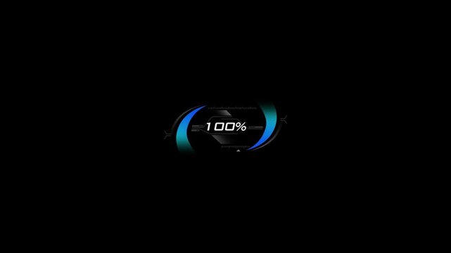 Animated progress meter reaching 100