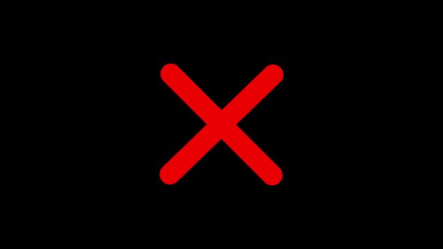 Red cross mark animation, 4k loopable with alpha channel. animated red x mark for error or rejection, brush stroke cross sign.