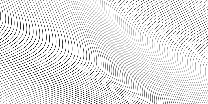 Abstract black and white wavy lines background. Minimalist vector optical illusion topographic pattern.
