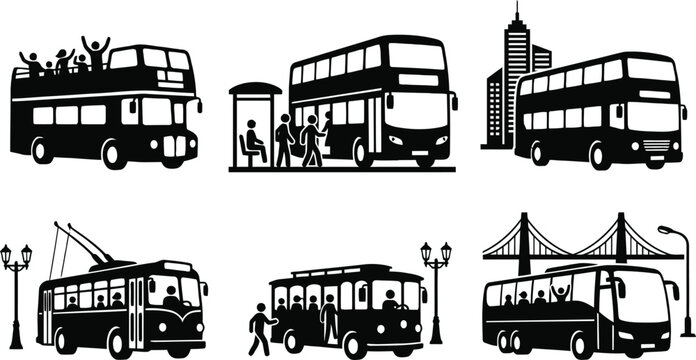 Various public transport vehicles illustration