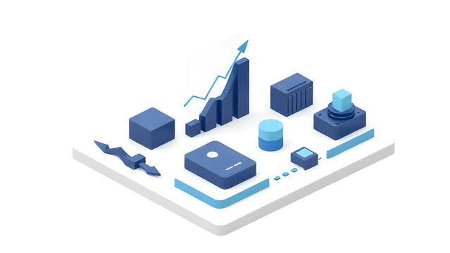 Premium Business Illustration: FinTech Analytics - Isometric View (Corporate Blue)