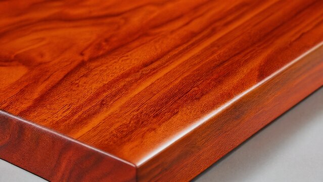 A smooth, polished slab of padauk wood with beautiful grain and warm luster.