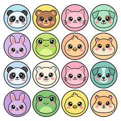 Obraz premium Cute animal faces in colorful circles on white background
