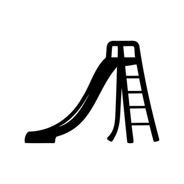 Black playground slide with ladder - Minimalist vector icon of a black playground slide paired with a ladder for climbing, ideal for educational or children's themes.