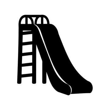 Black playground slide with ladder - Minimalist vector icon of a black playground slide paired with a ladder for climbing, ideal for educational or children's themes.