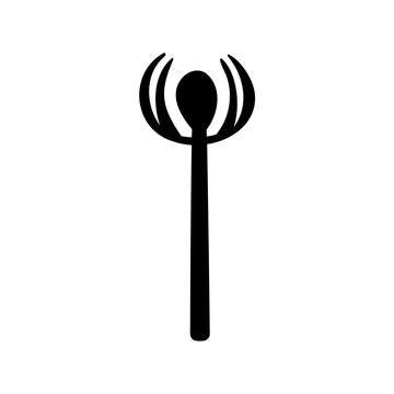 Minimalist magic wand icon with starburst top - Clean black and white vector icon of a stylized magic wand featuring a starburst design at the top, perfect for fantasy or magical themes.
