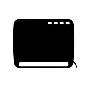Modern black vintage computer monitor icon - Minimalist black and white icon of a classic CRT computer monitor with a simple stand, ideal for tech or retro design projects.