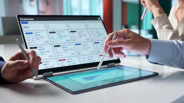 Finance Manager Leads Diverse Team Tracking Expenses Using Digital Tools