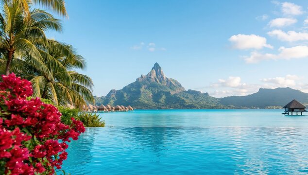 Bora bora mountain otemanu and tropical lagoon in french polynesia island paradise