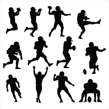 American football players silhouettes in various actions