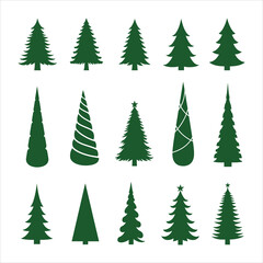 Fototapeta premium Various green christmas trees on white background