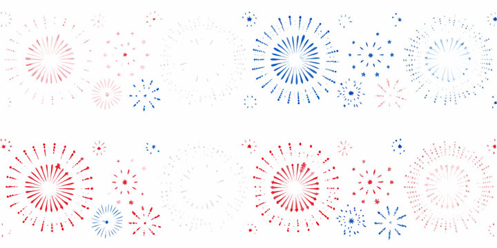 Fireworks Burst Pattern With Red And Blue Sparks On White Background