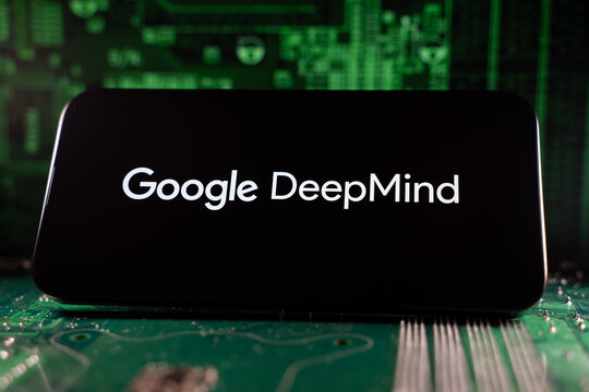 Close up of Google DeepMind logo on device with circuit board background. Toronto, Canada - June 11, 2026.