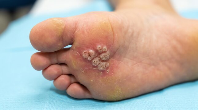 Close-up of Foot with Severe Corns and Calluses.