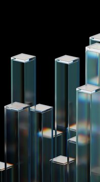 Vertical 3d render, 3D abstract minimalist iridescent reflections on a glass geometric structure shape, neon light holographic gradient