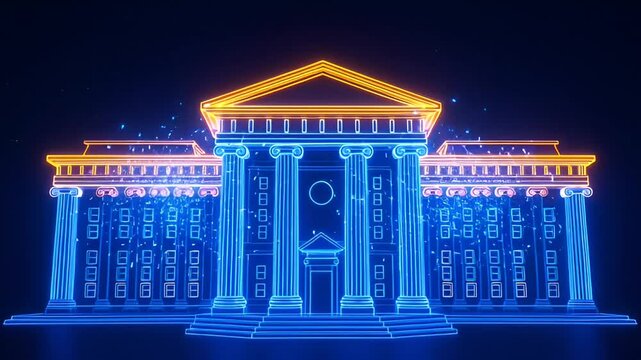 Digital Bank Building Blooming with Spring Flowers of Financial Innovation.
